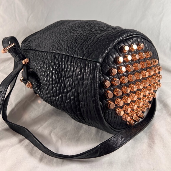 ALEXANDER WANG Black Pebbled Leather Rocco Diego Studded Bucket Shoulder Bag - Picture 16 of 17
